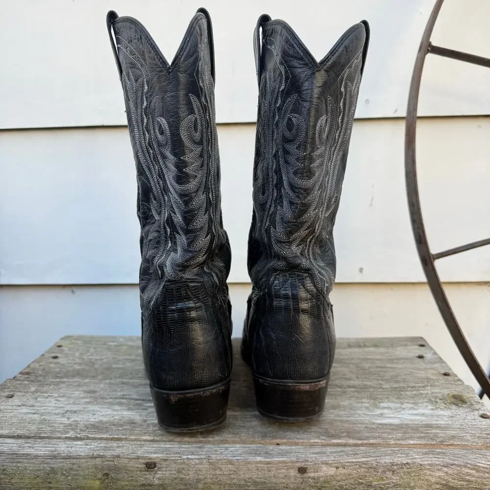 Dan Post DP2350R Men's Raleigh Western Boots Black Teju Lizard Round Toe 9 1/2EW